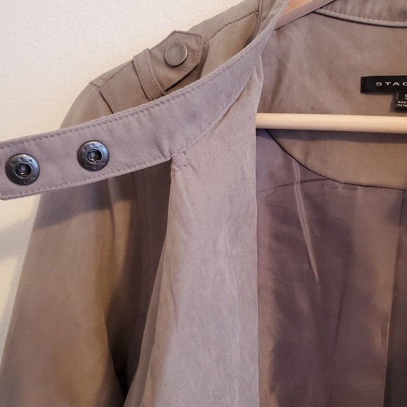 Staccato Taupe Lightweight Faux Suede Satin Lined Moto Jacket Outerwear - Picture 8 of 15